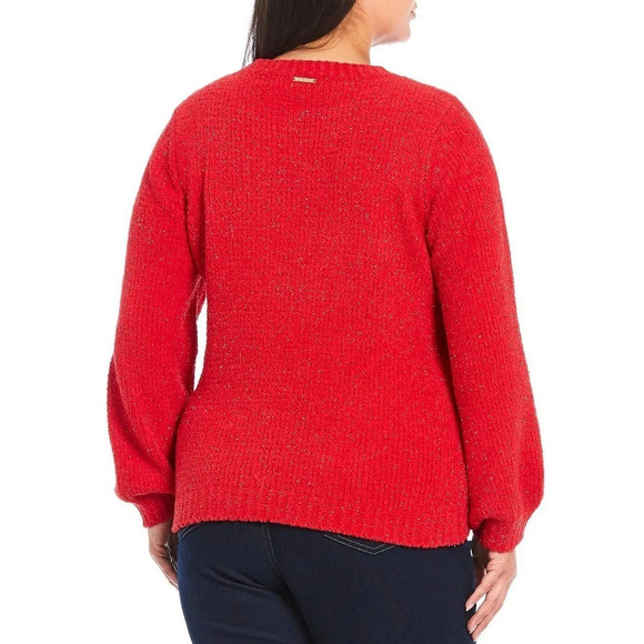 Michael Kors Women's Bright Red Shimmer Pullover Crewneck Sweater Size XS - Picture 3 of 12